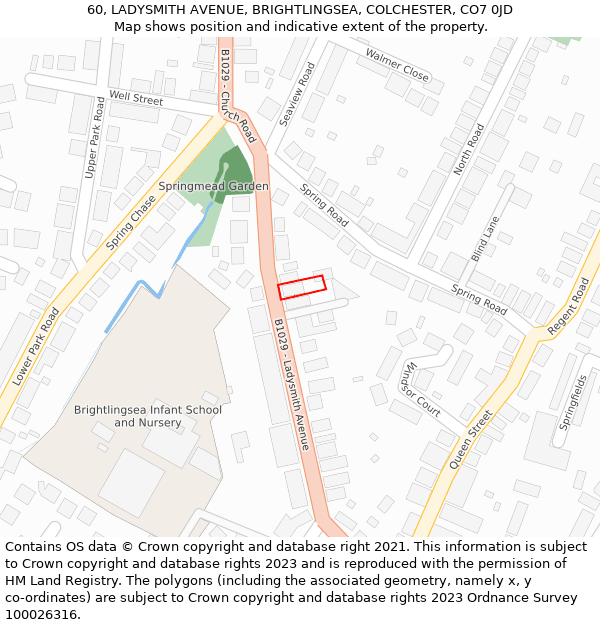 60, LADYSMITH AVENUE, BRIGHTLINGSEA, COLCHESTER, CO7 0JD: Location map and indicative extent of plot