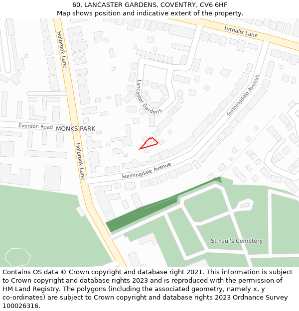 60, LANCASTER GARDENS, COVENTRY, CV6 6HF: Location map and indicative extent of plot