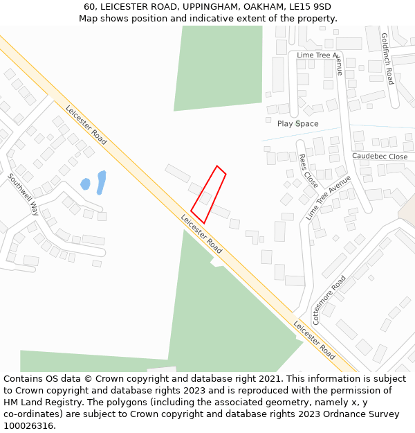 60, LEICESTER ROAD, UPPINGHAM, OAKHAM, LE15 9SD: Location map and indicative extent of plot