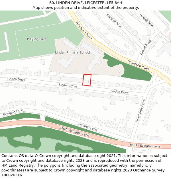 60, LINDEN DRIVE, LEICESTER, LE5 6AH: Location map and indicative extent of plot