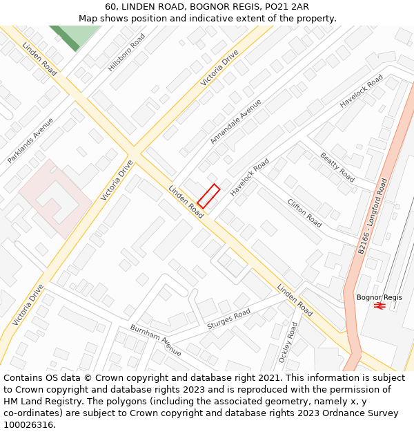 60, LINDEN ROAD, BOGNOR REGIS, PO21 2AR: Location map and indicative extent of plot