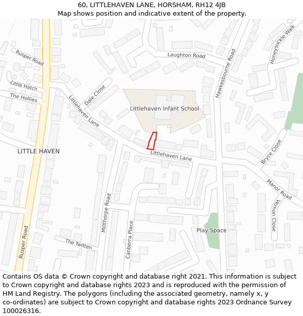 60, LITTLEHAVEN LANE, HORSHAM, RH12 4JB: Location map and indicative extent of plot