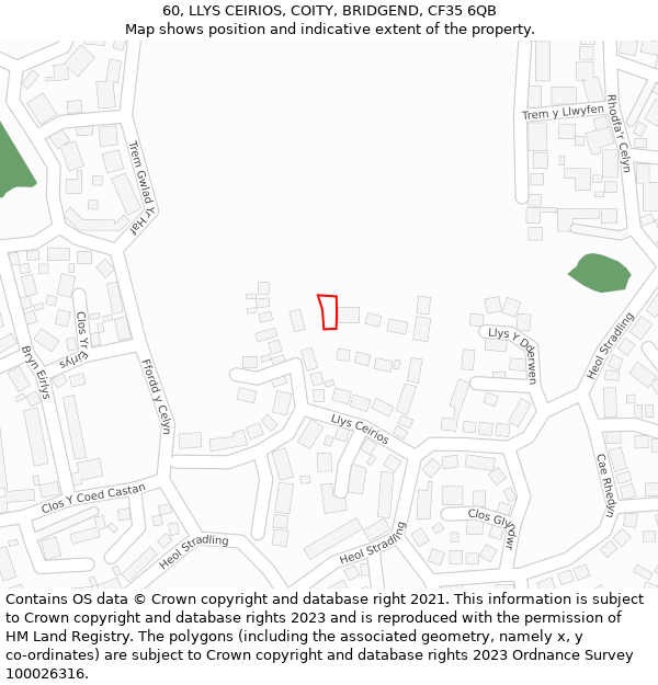 60, LLYS CEIRIOS, COITY, BRIDGEND, CF35 6QB: Location map and indicative extent of plot