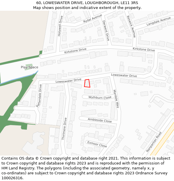 60, LOWESWATER DRIVE, LOUGHBOROUGH, LE11 3RS: Location map and indicative extent of plot