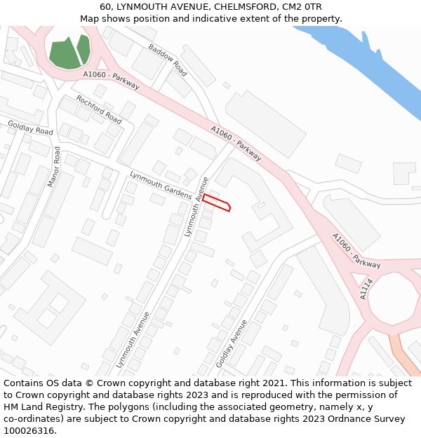 60, LYNMOUTH AVENUE, CHELMSFORD, CM2 0TR: Location map and indicative extent of plot