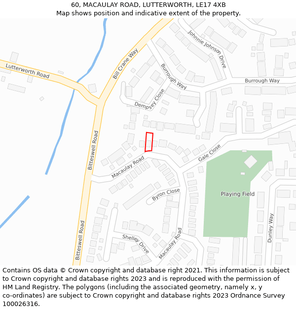 60, MACAULAY ROAD, LUTTERWORTH, LE17 4XB: Location map and indicative extent of plot