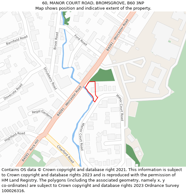 60, MANOR COURT ROAD, BROMSGROVE, B60 3NP: Location map and indicative extent of plot