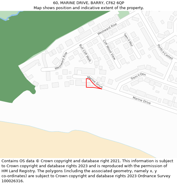 60, MARINE DRIVE, BARRY, CF62 6QP: Location map and indicative extent of plot