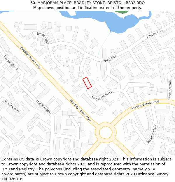 60, MARJORAM PLACE, BRADLEY STOKE, BRISTOL, BS32 0DQ: Location map and indicative extent of plot