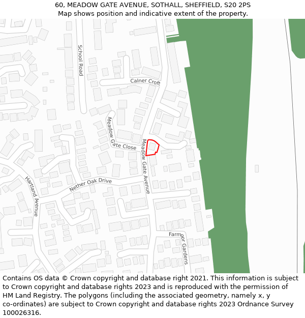 60, MEADOW GATE AVENUE, SOTHALL, SHEFFIELD, S20 2PS: Location map and indicative extent of plot