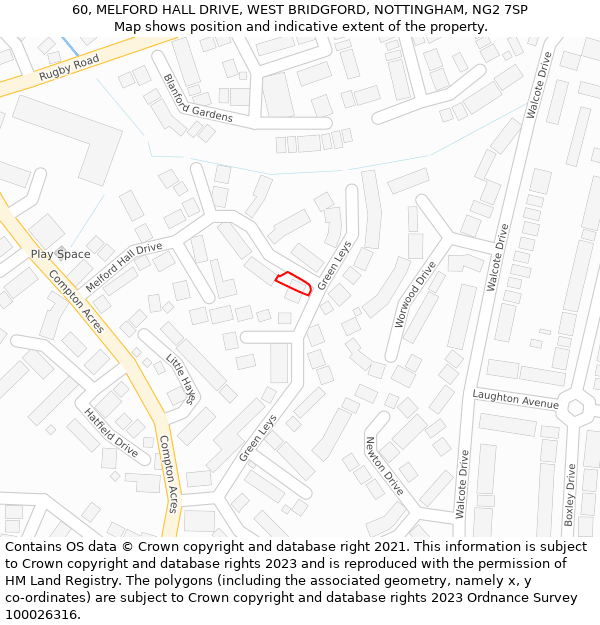 60, MELFORD HALL DRIVE, WEST BRIDGFORD, NOTTINGHAM, NG2 7SP: Location map and indicative extent of plot