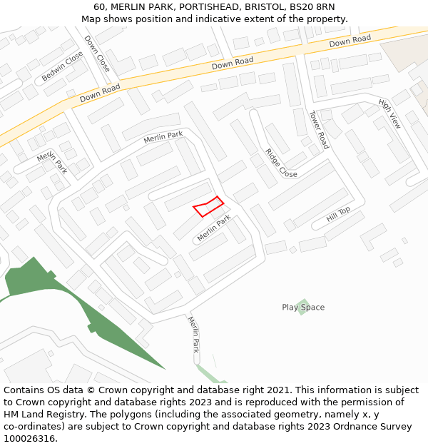 60, MERLIN PARK, PORTISHEAD, BRISTOL, BS20 8RN: Location map and indicative extent of plot