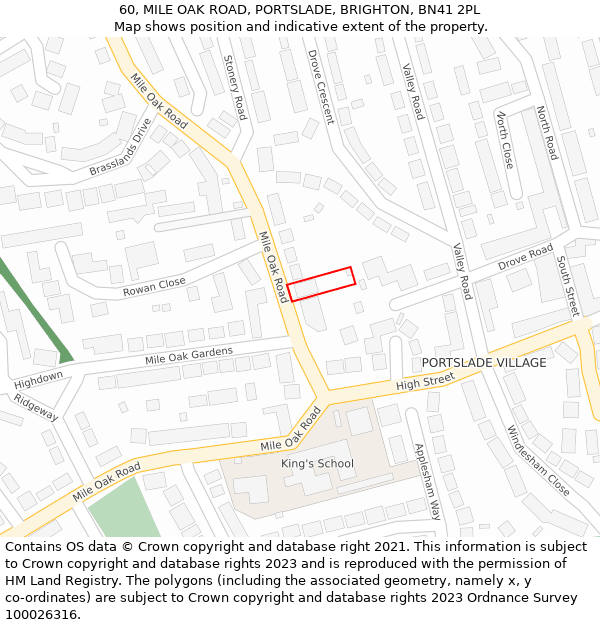 60, MILE OAK ROAD, PORTSLADE, BRIGHTON, BN41 2PL: Location map and indicative extent of plot