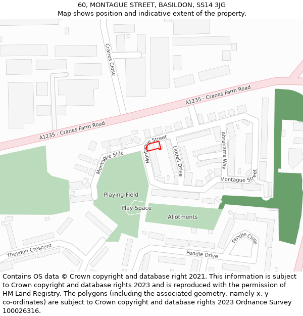 60, MONTAGUE STREET, BASILDON, SS14 3JG: Location map and indicative extent of plot