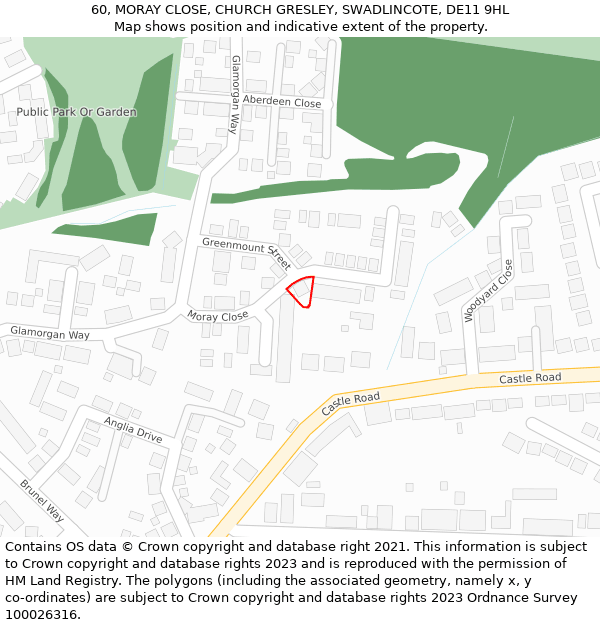 60, MORAY CLOSE, CHURCH GRESLEY, SWADLINCOTE, DE11 9HL: Location map and indicative extent of plot