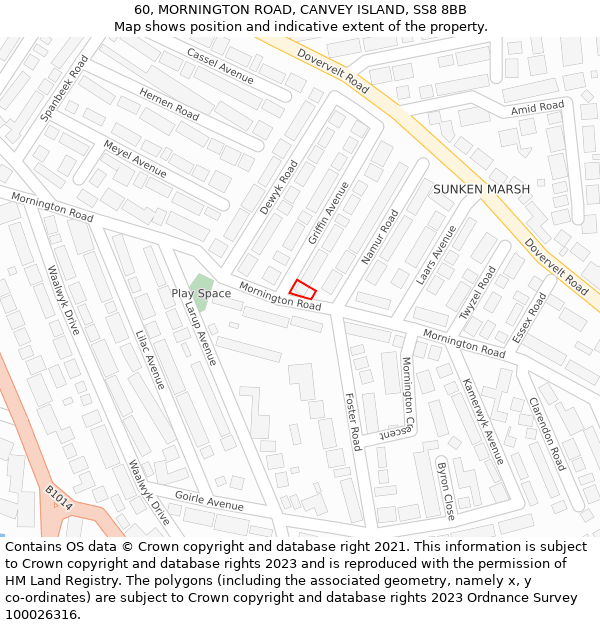 60, MORNINGTON ROAD, CANVEY ISLAND, SS8 8BB: Location map and indicative extent of plot