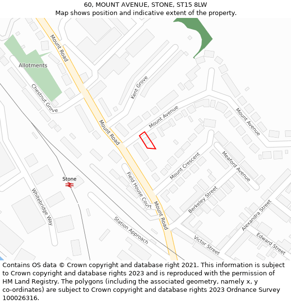 60, MOUNT AVENUE, STONE, ST15 8LW: Location map and indicative extent of plot