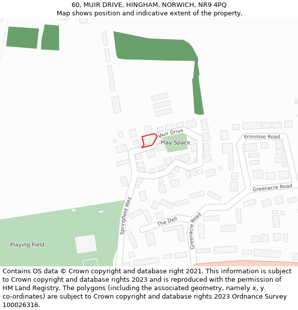 60, MUIR DRIVE, HINGHAM, NORWICH, NR9 4PQ: Location map and indicative extent of plot