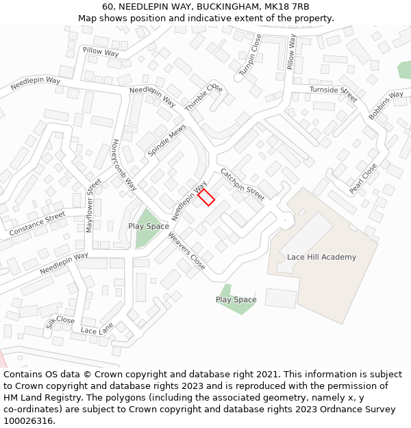 60, NEEDLEPIN WAY, BUCKINGHAM, MK18 7RB: Location map and indicative extent of plot