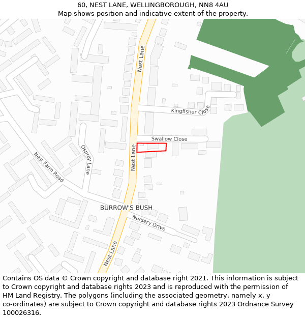 60, NEST LANE, WELLINGBOROUGH, NN8 4AU: Location map and indicative extent of plot