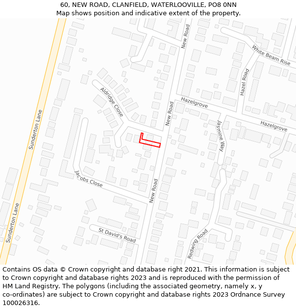 60, NEW ROAD, CLANFIELD, WATERLOOVILLE, PO8 0NN: Location map and indicative extent of plot