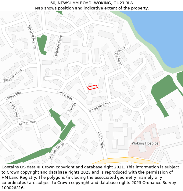 60, NEWSHAM ROAD, WOKING, GU21 3LA: Location map and indicative extent of plot