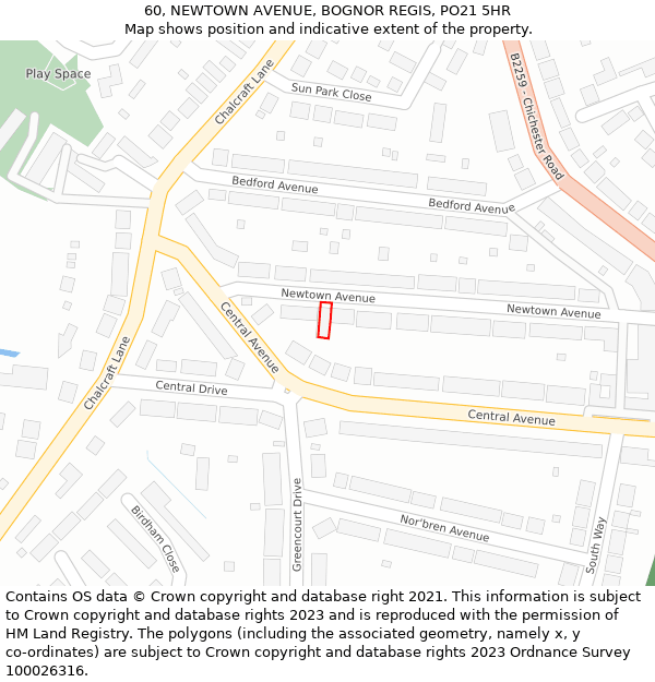 60, NEWTOWN AVENUE, BOGNOR REGIS, PO21 5HR: Location map and indicative extent of plot