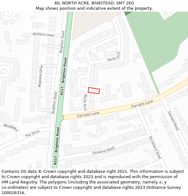 60, NORTH ACRE, BANSTEAD, SM7 2EG: Location map and indicative extent of plot