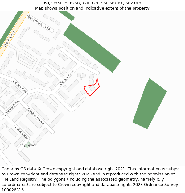 60, OAKLEY ROAD, WILTON, SALISBURY, SP2 0FA: Location map and indicative extent of plot