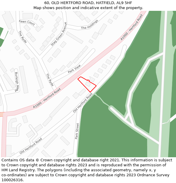 60, OLD HERTFORD ROAD, HATFIELD, AL9 5HF: Location map and indicative extent of plot