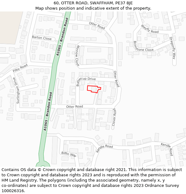 60, OTTER ROAD, SWAFFHAM, PE37 8JE: Location map and indicative extent of plot