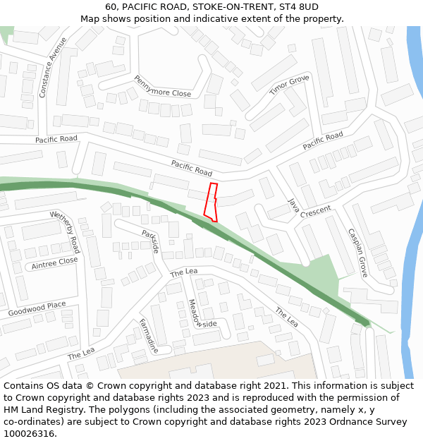 60, PACIFIC ROAD, STOKE-ON-TRENT, ST4 8UD: Location map and indicative extent of plot