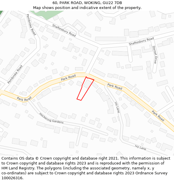 60, PARK ROAD, WOKING, GU22 7DB: Location map and indicative extent of plot