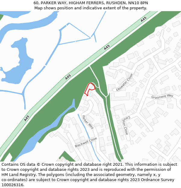 60, PARKER WAY, HIGHAM FERRERS, RUSHDEN, NN10 8PN: Location map and indicative extent of plot