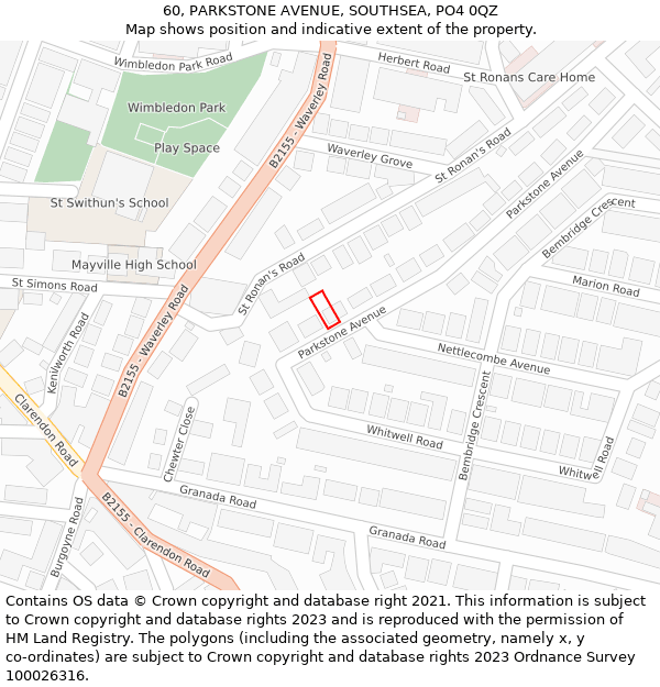 60, PARKSTONE AVENUE, SOUTHSEA, PO4 0QZ: Location map and indicative extent of plot