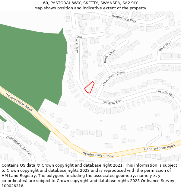 60, PASTORAL WAY, SKETTY, SWANSEA, SA2 9LY: Location map and indicative extent of plot