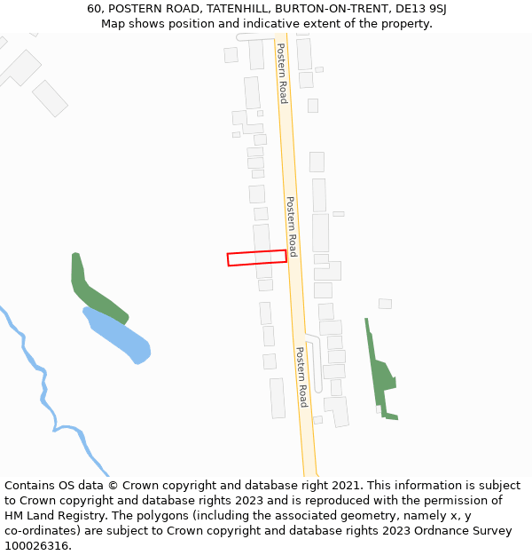 60, POSTERN ROAD, TATENHILL, BURTON-ON-TRENT, DE13 9SJ: Location map and indicative extent of plot