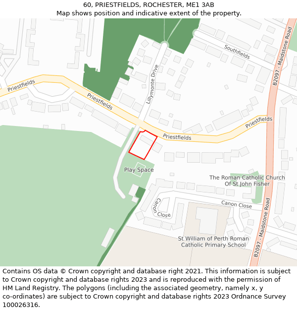 60, PRIESTFIELDS, ROCHESTER, ME1 3AB: Location map and indicative extent of plot