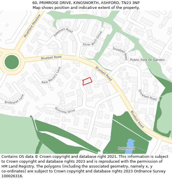 60, PRIMROSE DRIVE, KINGSNORTH, ASHFORD, TN23 3NP: Location map and indicative extent of plot