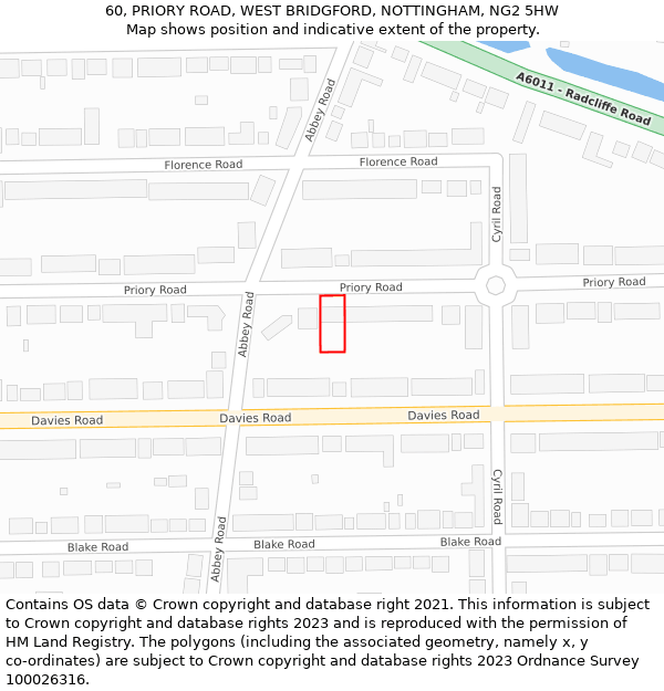 60, PRIORY ROAD, WEST BRIDGFORD, NOTTINGHAM, NG2 5HW: Location map and indicative extent of plot