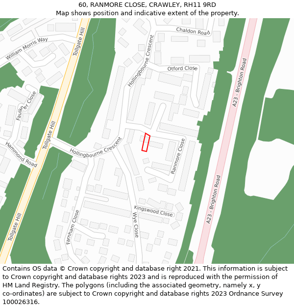 60, RANMORE CLOSE, CRAWLEY, RH11 9RD: Location map and indicative extent of plot