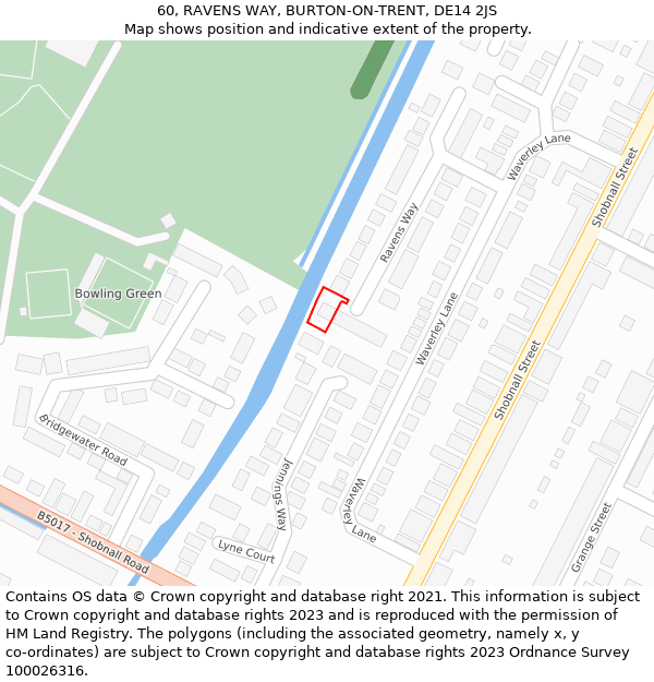 60, RAVENS WAY, BURTON-ON-TRENT, DE14 2JS: Location map and indicative extent of plot