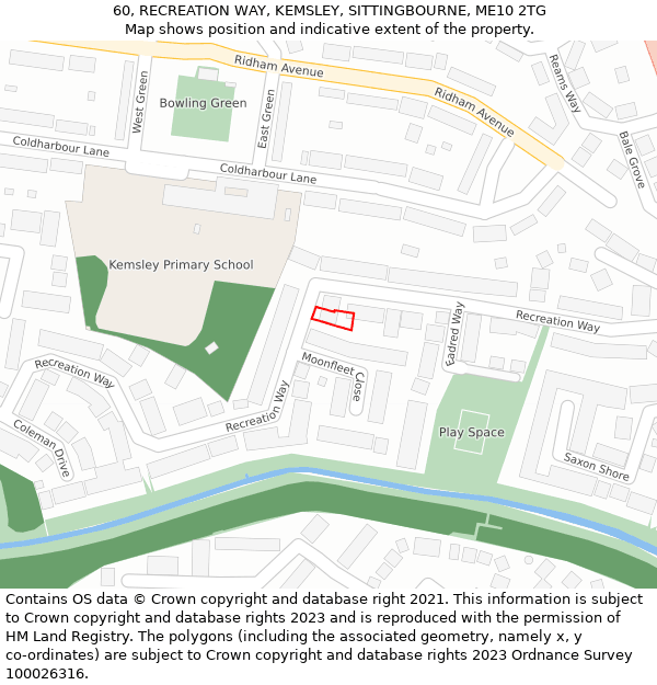 60, RECREATION WAY, KEMSLEY, SITTINGBOURNE, ME10 2TG: Location map and indicative extent of plot