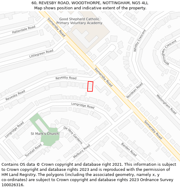 60, REVESBY ROAD, WOODTHORPE, NOTTINGHAM, NG5 4LL: Location map and indicative extent of plot