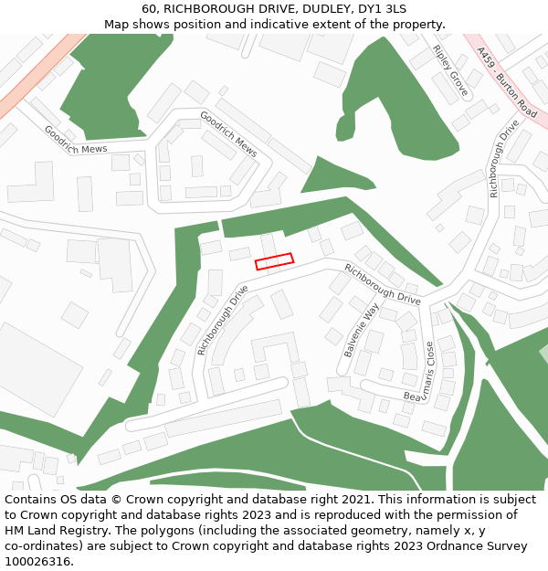 60, RICHBOROUGH DRIVE, DUDLEY, DY1 3LS: Location map and indicative extent of plot