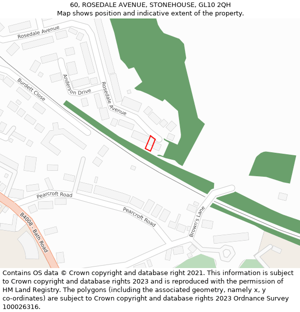 60, ROSEDALE AVENUE, STONEHOUSE, GL10 2QH: Location map and indicative extent of plot