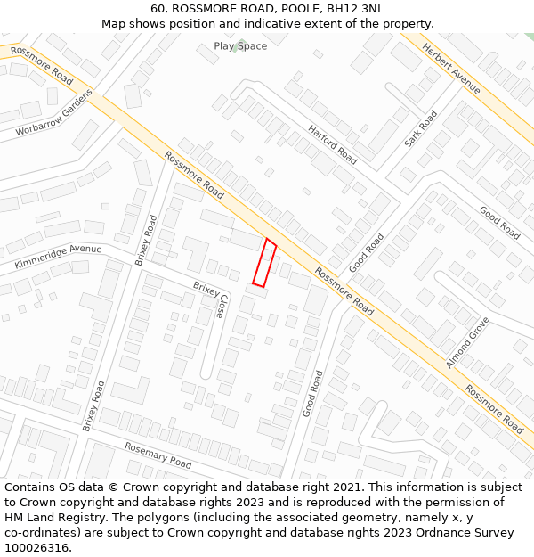 60, ROSSMORE ROAD, POOLE, BH12 3NL: Location map and indicative extent of plot