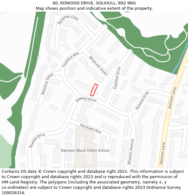 60, ROWOOD DRIVE, SOLIHULL, B92 9NG: Location map and indicative extent of plot