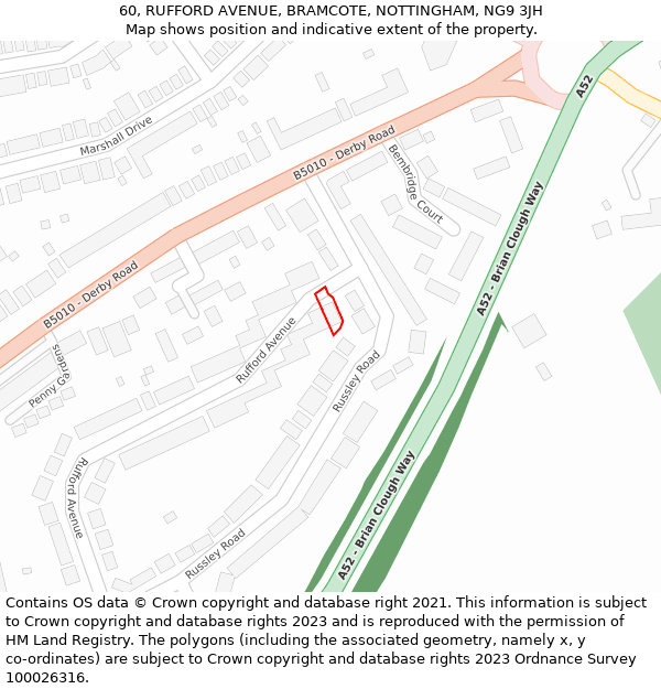 60, RUFFORD AVENUE, BRAMCOTE, NOTTINGHAM, NG9 3JH: Location map and indicative extent of plot