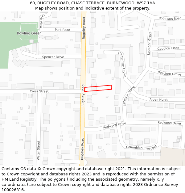 60, RUGELEY ROAD, CHASE TERRACE, BURNTWOOD, WS7 1AA: Location map and indicative extent of plot
